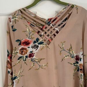 Floral Lattice Neck Blouse